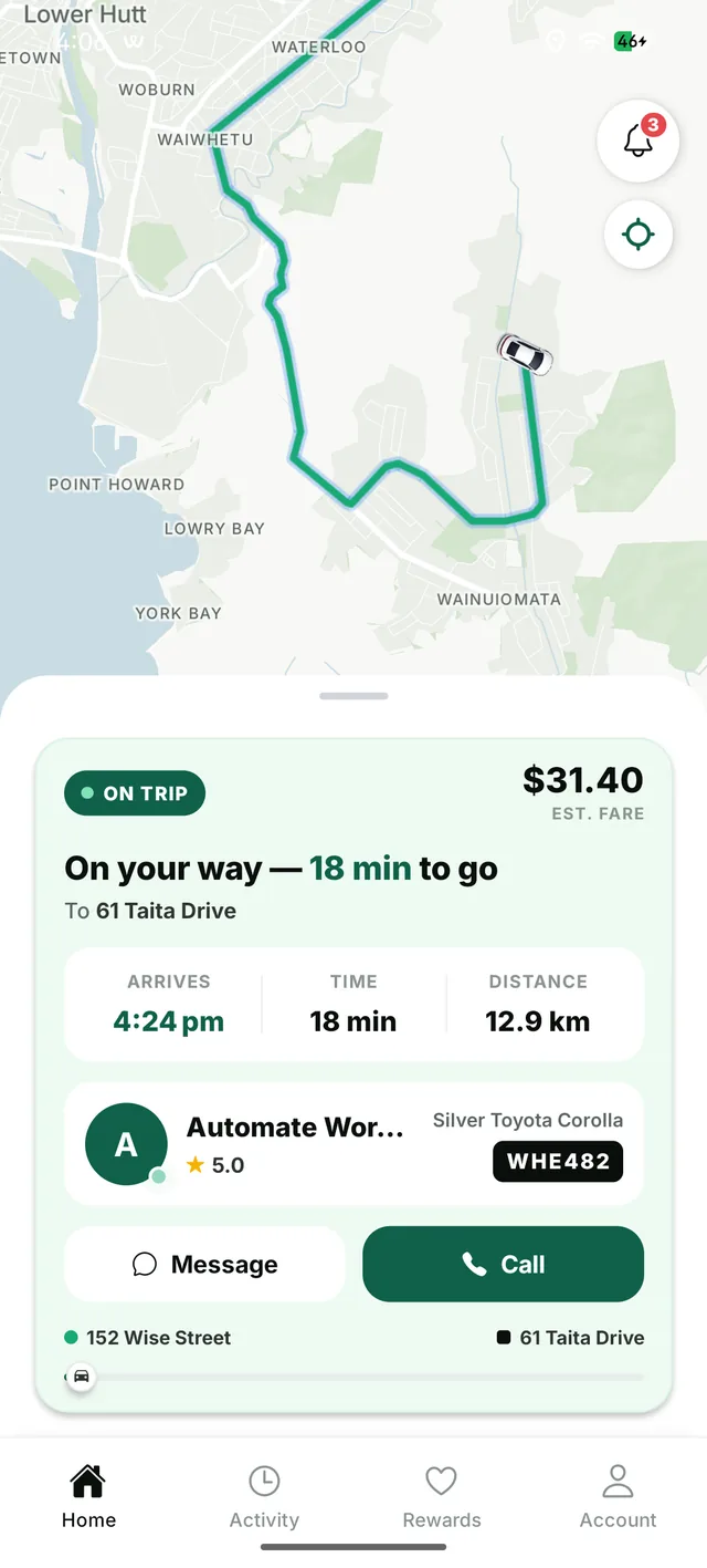 Live tracking screen with the driver on the map